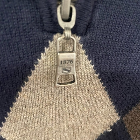 Bass Argyle Quarter Zip Pullover Sweater Blue Brown Knit Mens Size M - Picture 6 of 9